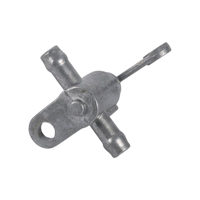Gas Engine Fuel Tap, 8mm 5/16 universal gas tap on/off switch valve made of durable aluminum. Designed for motorbikes, ATVs, buggies, pit dirt bikes, and other small engines. Features a simple design for easy installation and serves as an in-line fuel tap for motorcycle fuel systems. Silver in color, measuring 4 x 4.5 cm (1.6'' x 1.8'').