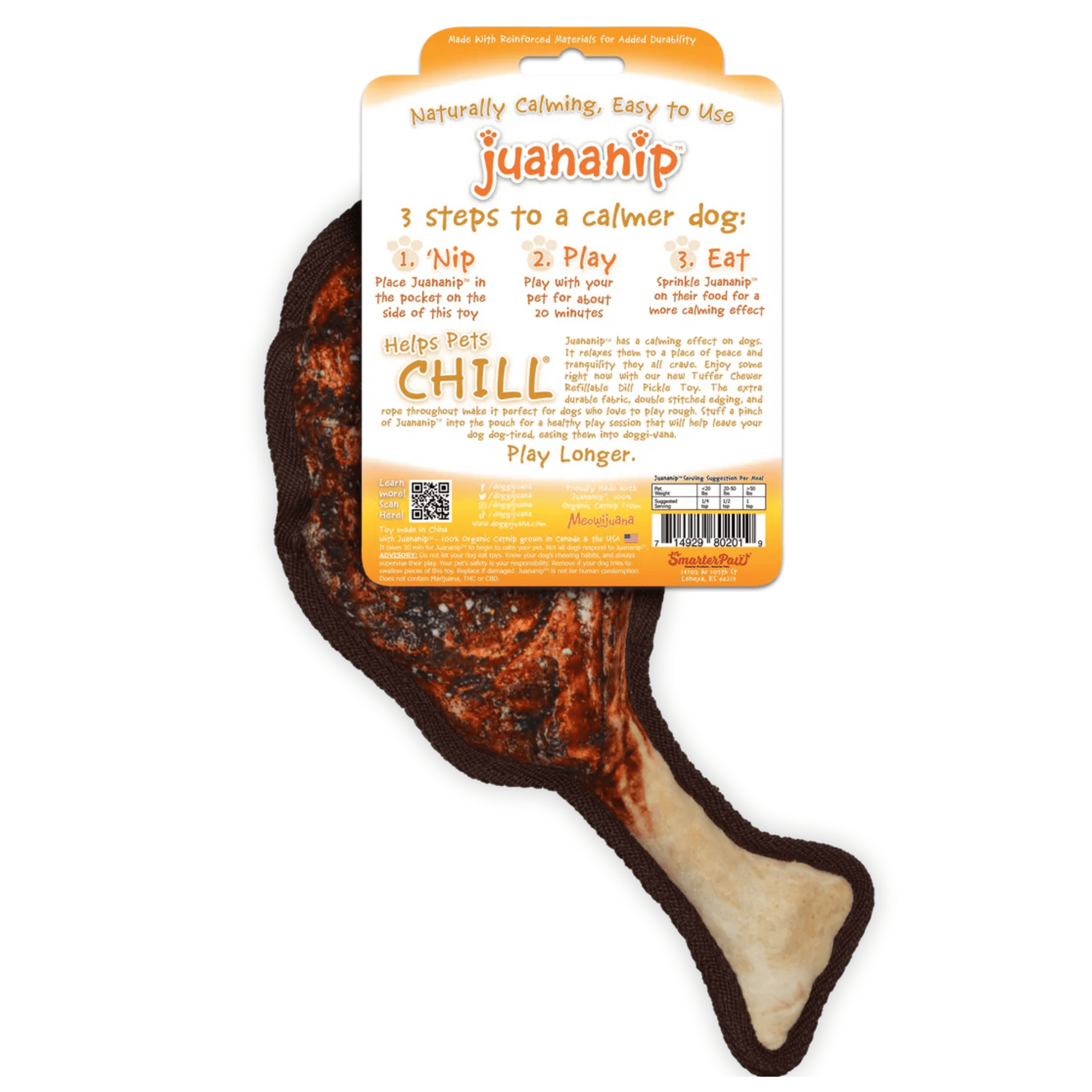 Doggijuana Tuffer Chewer Plush Dog Toy with Juananip Catnip, Squeaky Refillable Toy, Tomahawk Steak