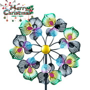 3D Kinetic Flower Wind Spinners with Stable Stake Metal Wind Mill Reflective Painting For Outdoor Yard Lawn Garden Decoration