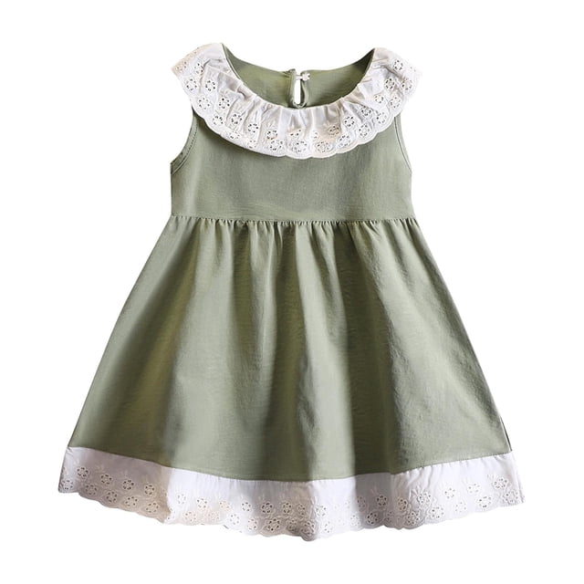 WRKEKC Robe d'Été pour Filles, Robe Décontractée pour Filles, Robe Sans Manches Unie pour Enfants, Robe d'Été Décontractée à Col Rond 7 Ans