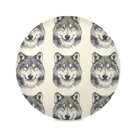 

Round Plate Mat 15.4x15.4 Inchesx6 Placemat Table Mat Kitchen Mat Coffee Mat Fabric Thick Strong Wear-Resistant Heat Resistance Cartoon Cute Wolf Face