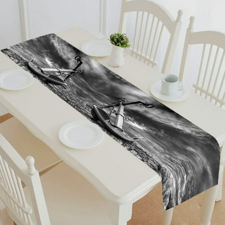 

ABPHQTO Old Anchor At A Stormy Beach Table Runner Placemat Tablecloth For Home Decor 16x72 Inch