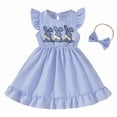 thumbnail image 2 of ZEHJHUAN Toddler Girls' Bunny Embroidered Dress, Short Sleeve A-Line Ruffle Hem Dress with Back Buttons Blue，9-12M, 2 of 10