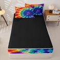 thumbnail image 4 of Erosebridal Rainbow Spiral Tie Dye Zipper Queen Comforter Set with Fitted Sheet and 2 Pillowcases,Multicolor Swirl Boho Hippie Print Zipper Bedding Set For Adults,Black Reversible,4-Piece, 4 of 7