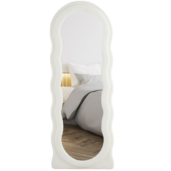 HOMCOM Full Length Mirror 63" x 24" Irregular Wavy Mirror with Frame White