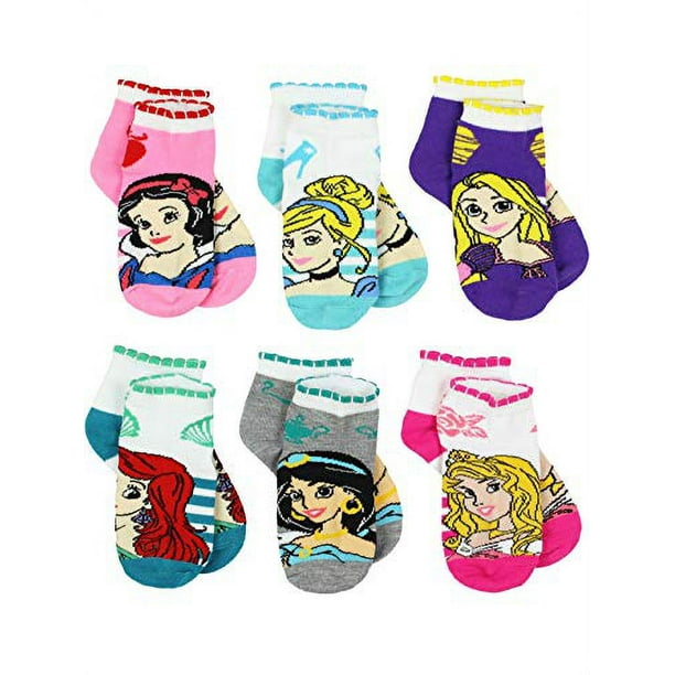 Disney Princess Girls 6 pack Quarter Style Socks Set (Medium (6-8),  Princess Stripes Quarter) 