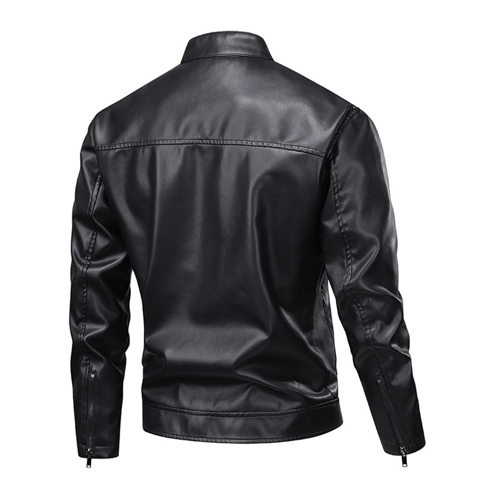 HOOMEUMY Men's Stand Collar Leather Jacket Casual Slim Fit Motorcycle Faux Leather Outerwear Windbreaker Coats with Pockets (Black,M）