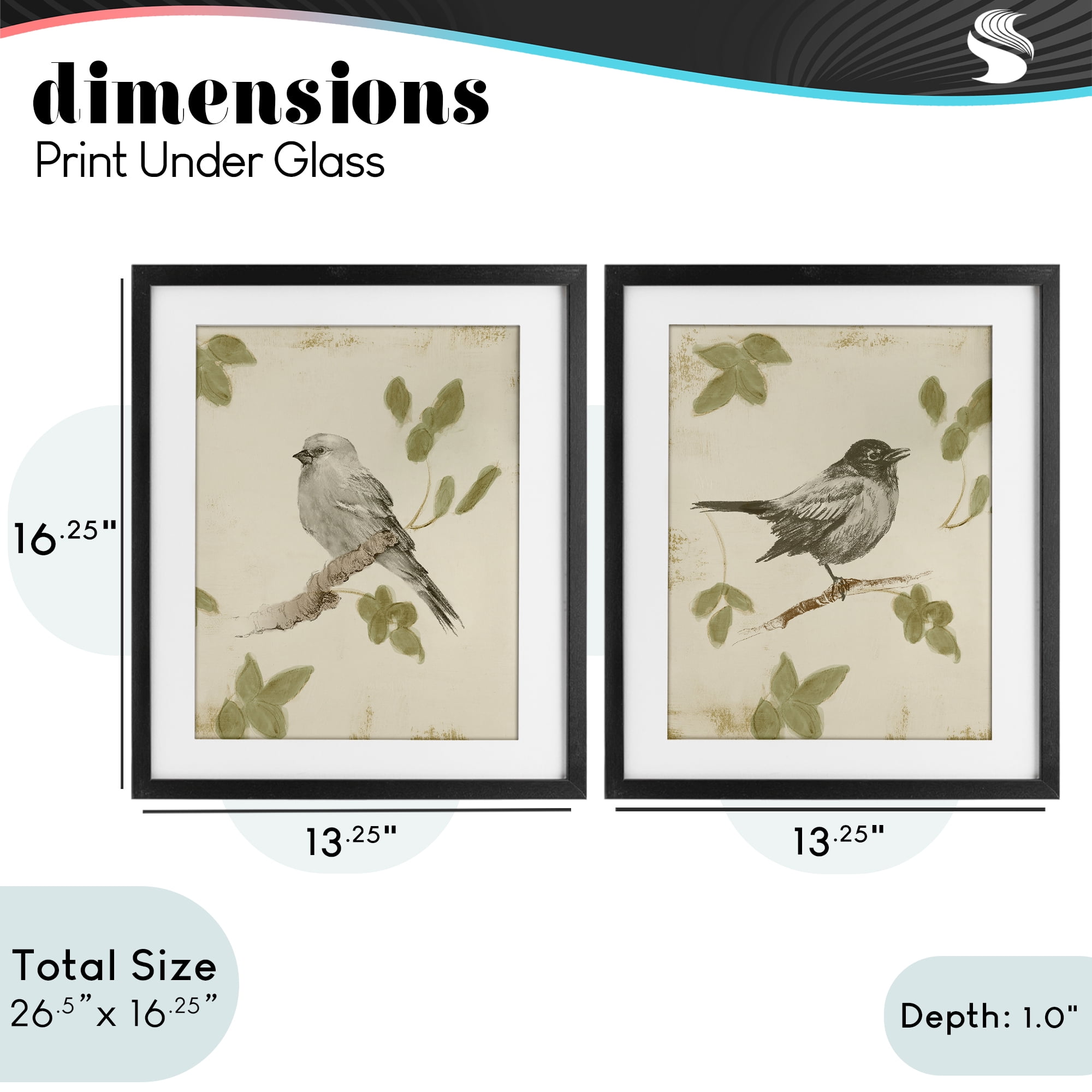 Stupell Industries Neutral Bird Scene 2 Piece Black Framed Print Under Glass Set, design by Lanie Loreth