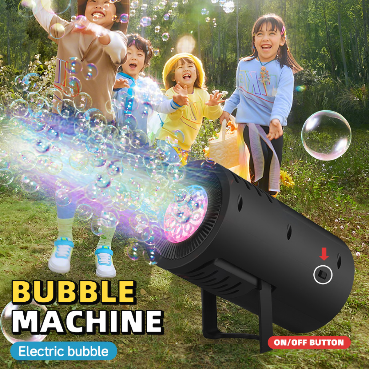 Electric Bubbles Machine for Adults, Portable Automatic Bubble Maker Blowers with Lights for Weddings Stage Outdoor Parties(Black)