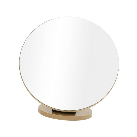 1 Pc Espejo Cosmético Redondo Grande de Escritorio para Mujeres para Viajes de Negocios Color Madera Espejo de Madera Plateado
