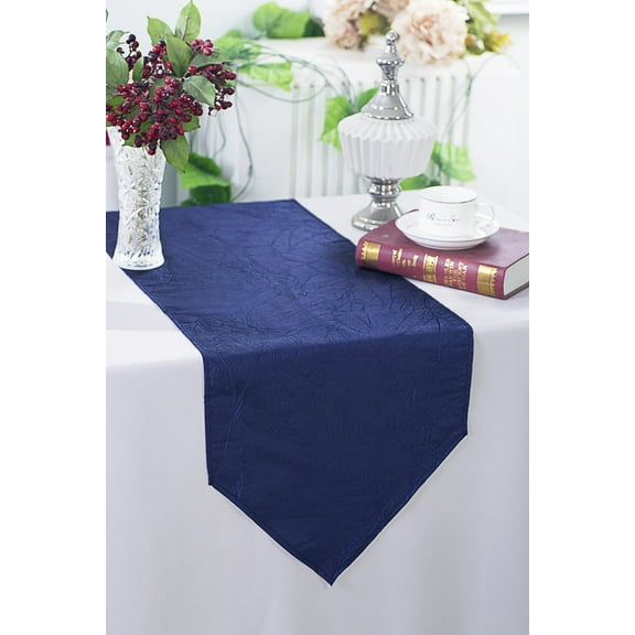 Wedding Linens Inc. (2pcs) 13"x108" Crushed Crinkle Taffeta Table Runner - Navy Blue