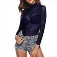 thumbnail image 2 of Camiseta de Larga Ajustada con Cuello Alto y Elástica Ultrafina para Mujer. Tops Transparentes. Azul Oscuro XL, 2 of 7