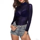 thumbnail image 2 of Camiseta de Larga Ajustada con Cuello Alto y Elástica Ultrafina para Mujer. Tops Transparentes. Azul Oscuro M, 2 of 7