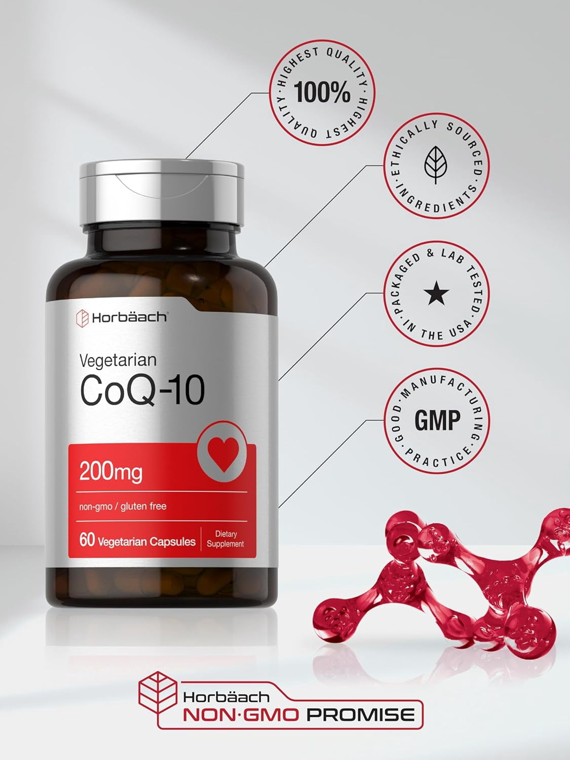 CoQ10 | 200mg | 60 Vegetarian Capsules | Non-GMO and Gluten Free | by Horbaach