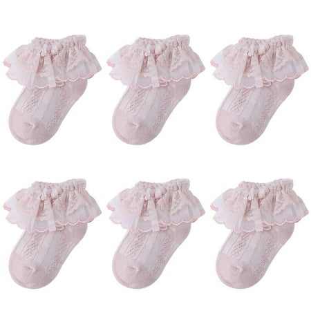 

6Pairs Baby Girls Socks With Big Bows Breathable Newborn Girl Short Socks Hollow Out Toddlers Cotton Princess Kids Sock For 1-12years[Pink S(0-1Year)]