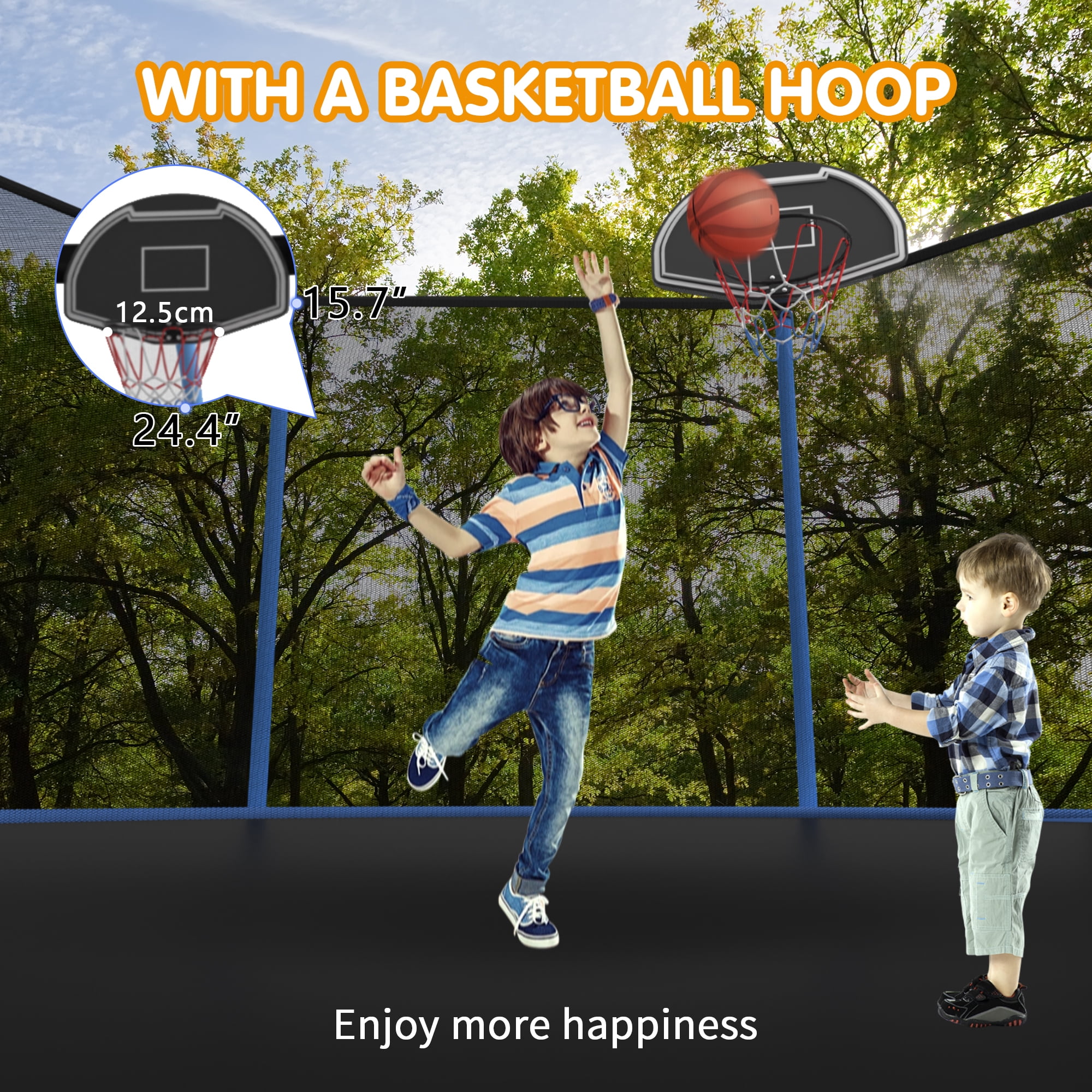 OVATO 1000LBS 10FT Trampoline for Adults and Kids,Trampoline with Enclosure,Basketball Hoop, Recreational Trampoline with Ladder, Heavy Duty Trampoline Capacity for 5-6 Kids