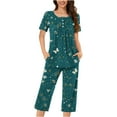 thumbnail image 3 of BiZtdJrK Womens Cotton Pajama Sets, Pleated Short Sleeve Shirts and Capri Pants Lounge Set Ladies Casual Button Nightwear Tops Cropped Trousers Sleepwear Suits Sale of the Day Army Green L, 3 of 6
