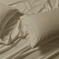 thumbnail image 2 of Sheetsnthings Made in USA- Pure Cotton Low Profile Sheet Set (7-10 Inches) 608 Thread Count, Queen Size Bed Sheets, Striped Beige, 2 of 4