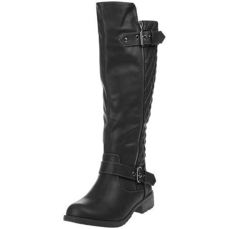 Burgundy Leather Calf Boots - Enimay Women's Winter Fashion High Mid Calf Slouchy Flat Casual Dress Boot Buckle Black 5