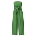 thumbnail image 3 of Aayomet Plus Size Jumpsuits For Women Women's Summer Casual Off Shoulder High Waist Solid Color Strapless Belted Wide Leg,Green S, 3 of 5
