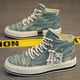 thumbnail image 2 of Zapatillas de skate de caña alta de mezclilla desgastada para hombre con buen agarre, transpirables y con cordones, estilo alpargatas., 2 of 5