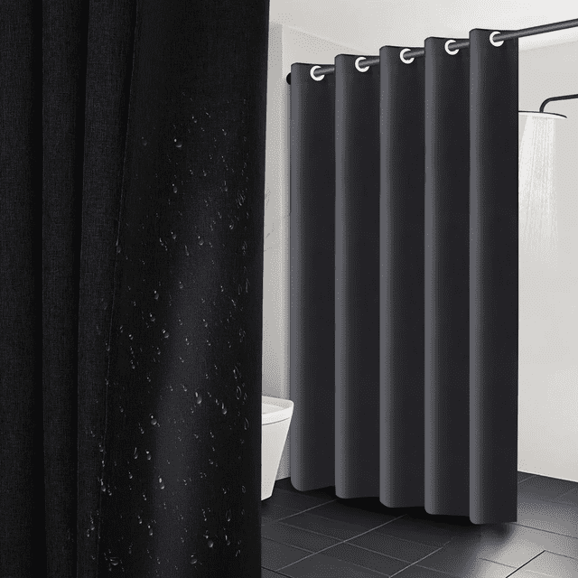 Cortina Para Baño De Tela Lavable Impermeable Lino 200x200 Xtellar Negro 200×200