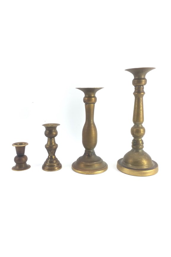 Bronze Iron Candle Holder Set of 4, Decorative Candlestick Holders for Kitchen Table, Wedding, Party