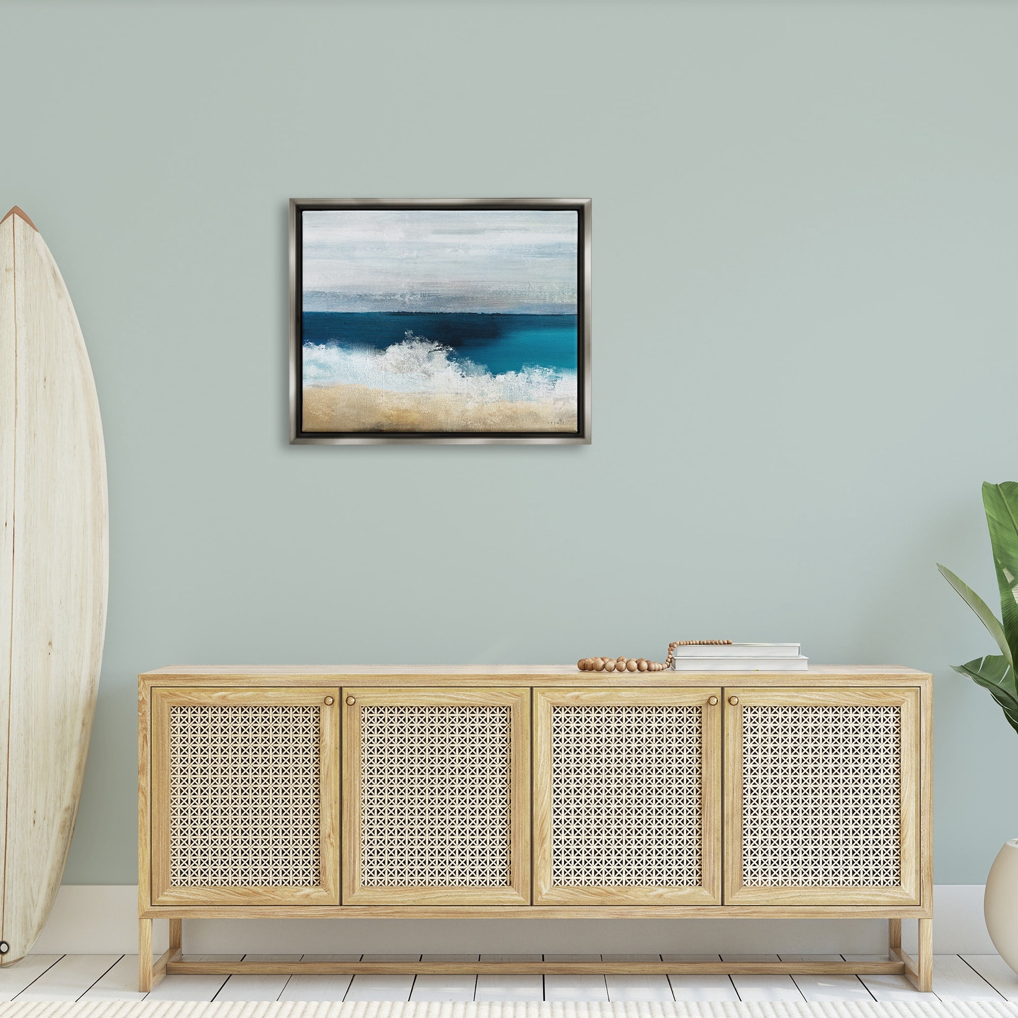 Stupell Industries Beach Waves Crashing Foam Panoramic Ocean View Painting Luster Gray Floating Framed Canvas Print Wall Art, Design by Sophie 6