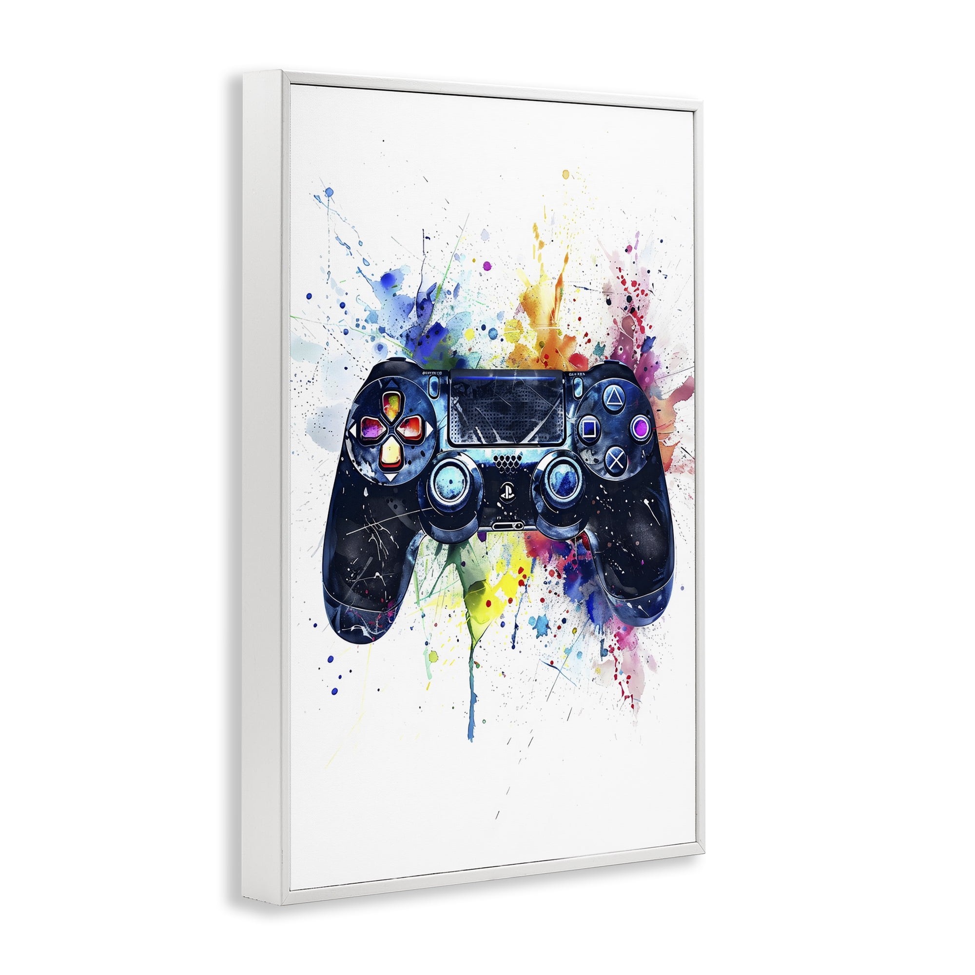 Stupell Industries Colorful Gaming Controller Splatter White Framed Giclee Art, design by Creative Studio