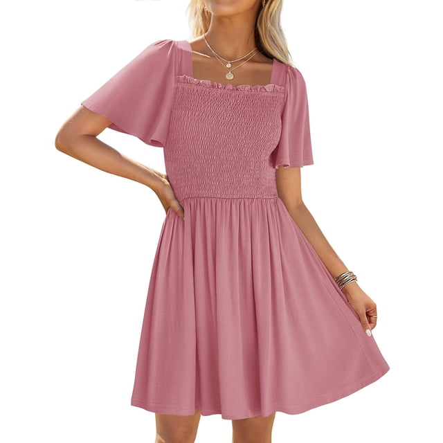 Vestido ZESICA para mujer, verano 2025, casual, manga ondulada, rosa