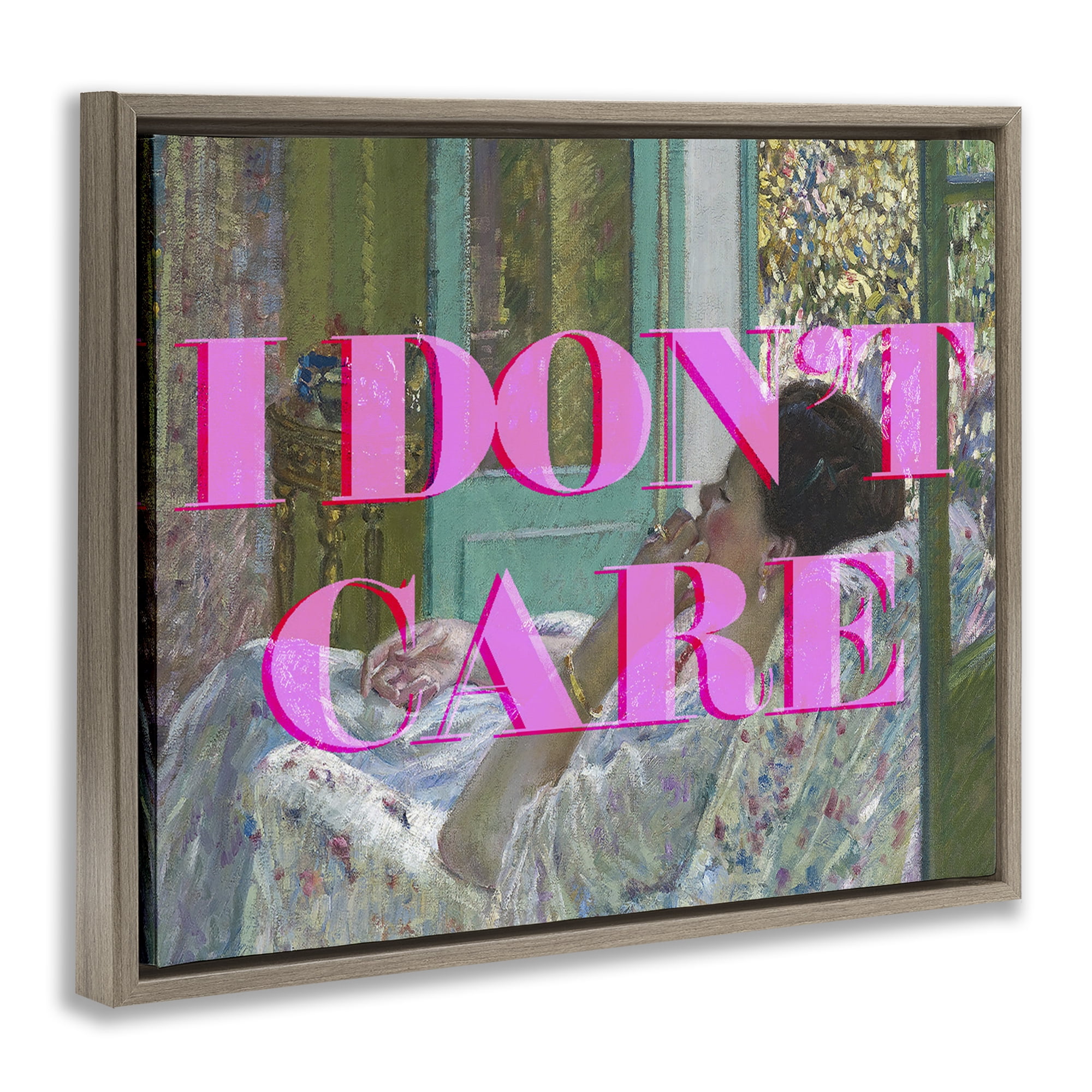 I Don't Care over Classic Painting Brown Framed Floater Canvas Wall Art, design by Lil' Rue