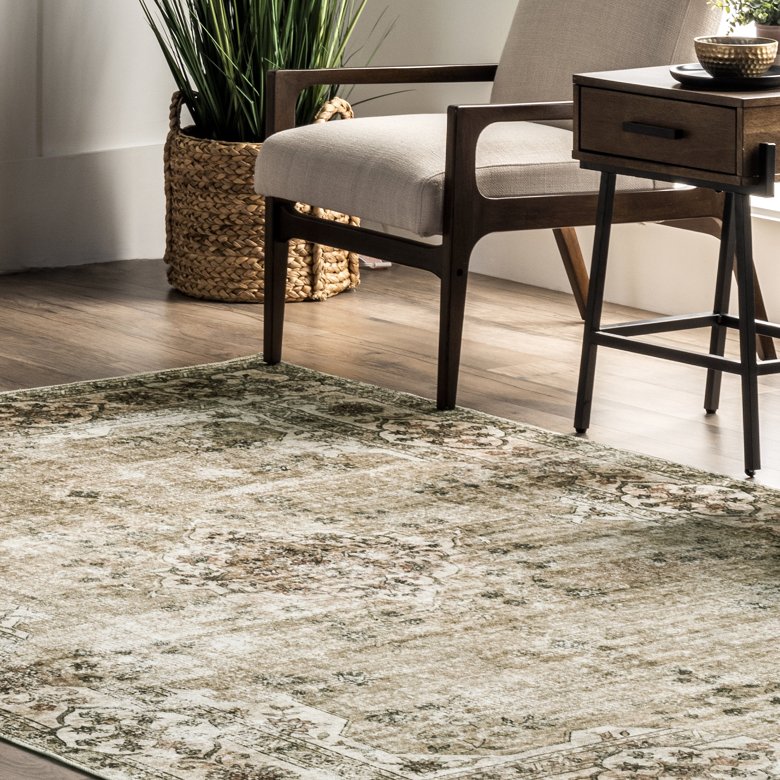 NuLOOM Teppichläufer – Maschinenwaschbar, 60x20 Cm, Beige Mit Blumenbordüre