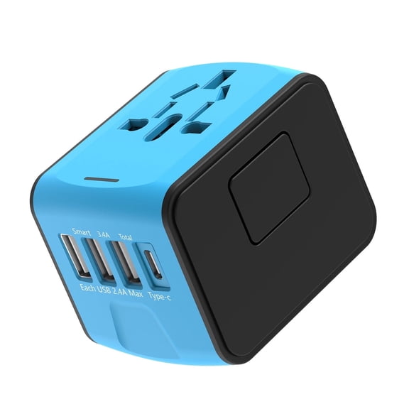 European Universal Travel Adapter, International Plug Adapter with Type C , All-in-one Global Travel Charger, Blue