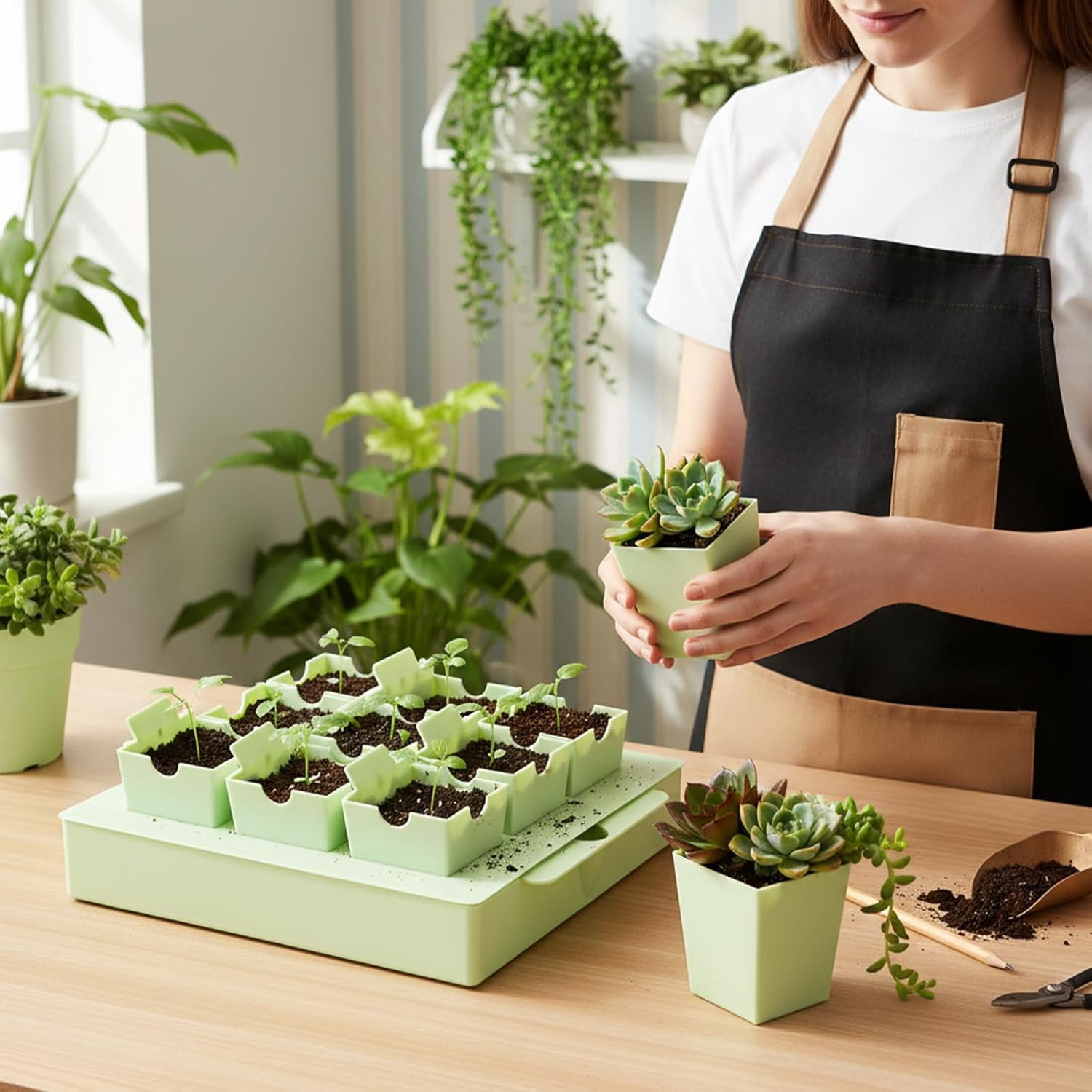 Seedling Starter Trays, Seed Starting Kit Thickened Tray with Double Side Handles, Reusable for Indoor, Outdoor, Greenhouse Use