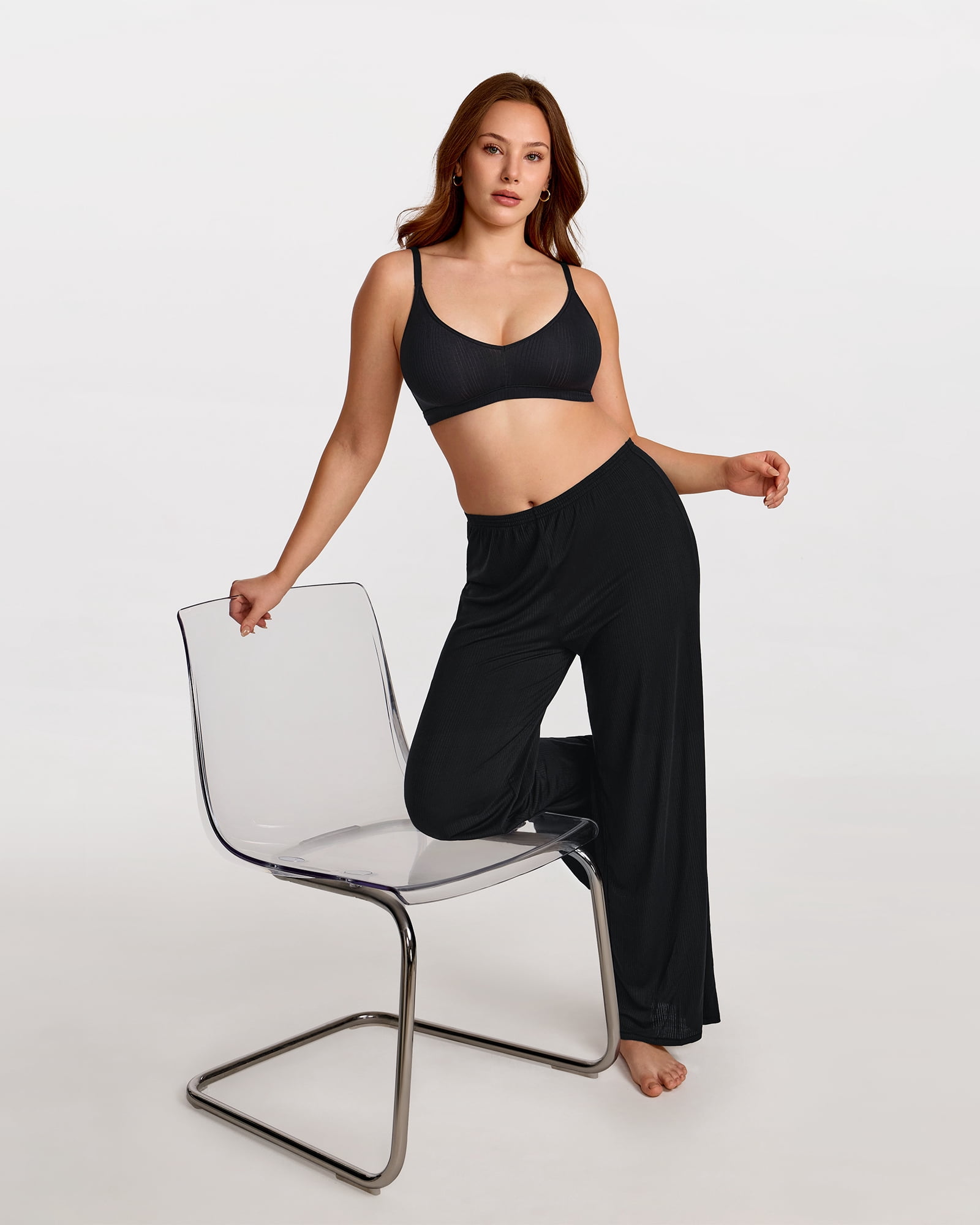 Women's Natrelax No Underwire Comfort Bralette Ribbed Wireless Bra Sleep Unlined V Neck Bras Soft Everyday