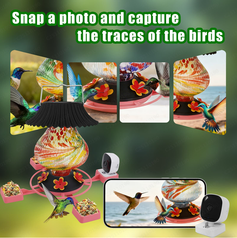 Hummingbird Feeder with Camera Solar Powered 1080P-, Automatically Identifies Species of Bird, Auto Recording, Leak-Proof Ant & Bee Proof Outdoor Hanging Feeder, for Bird Lovers