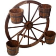 thumbnail image 4 of LiviNest Wooden Wagon Wheel Planter: Rustic Farmhouse Decor for Garden & Patio - Fir Wood & Metal Banded 4-Bucket Planter for Flowers & Plants, 4 of 6