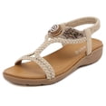 thumbnail image 3 of Women's Flat Sandals Summer Beach Sandal T-Strap Rhinestone Beaded Bohemia Shoes, 3 of 8