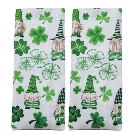 

St. Patrick s Day Kitchen Towels Gnomes Shamrock Clover Leaves Printed Dishcloth 15x25in Absorbent Soft Feel 100% Polyester for Home Baking Cleaning Hand Holiday Party Decoration Set of 2