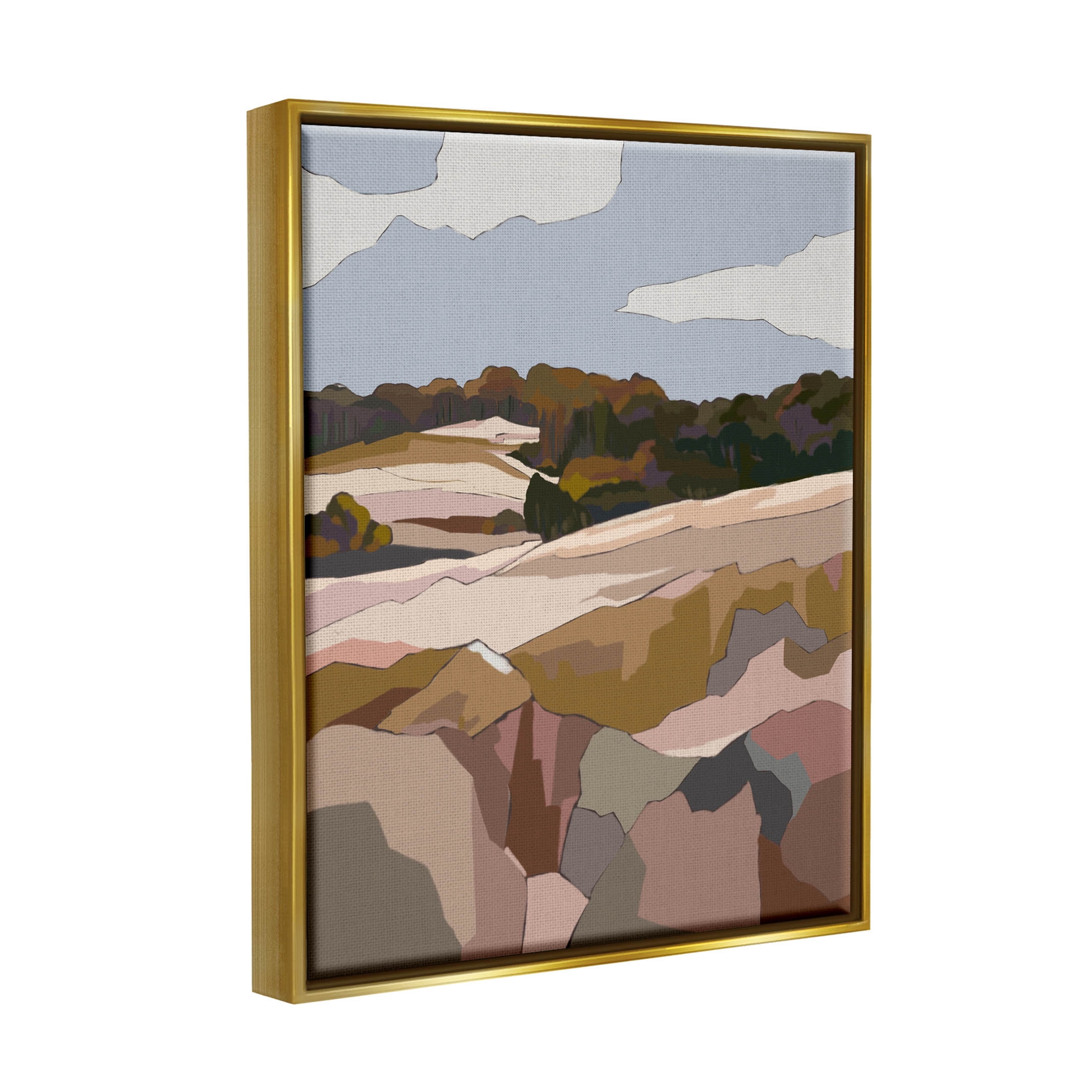Stupell Industries Rocky Cliffs Neutral Mountain Nature Graphic Art Metallic Gold Floating Framed Canvas Print Wall Art, Design by Nikita Jariwala