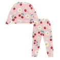 thumbnail image 5 of Yuyamidu Cherry Pajama Set of 2 Women's Long Sleeve Night Top & Long Pants with Pockets Size S Daisy Crewneck Sleepwear for Athletic Yoga Jogger, Pink, 5 of 7
