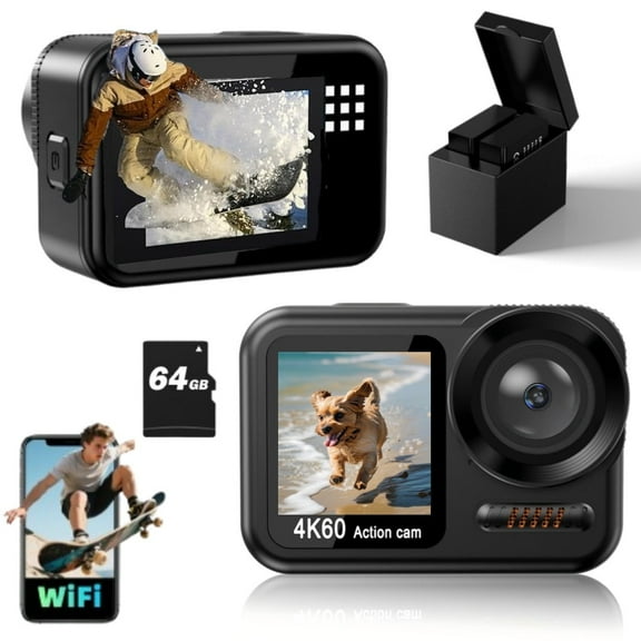 Zostuic 4K60FPS Action Camera with Touch Screen, 20MP 8X Zoom, 65FT Waterproof, EIS, Remote Control, 64GB Card – for Snorkeling & Vlogging