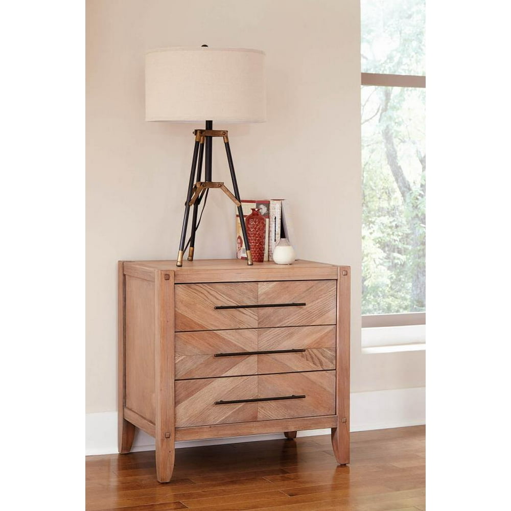 Scott Living Auburn White Washed Natural Finish Nightstand with 3 Drawers