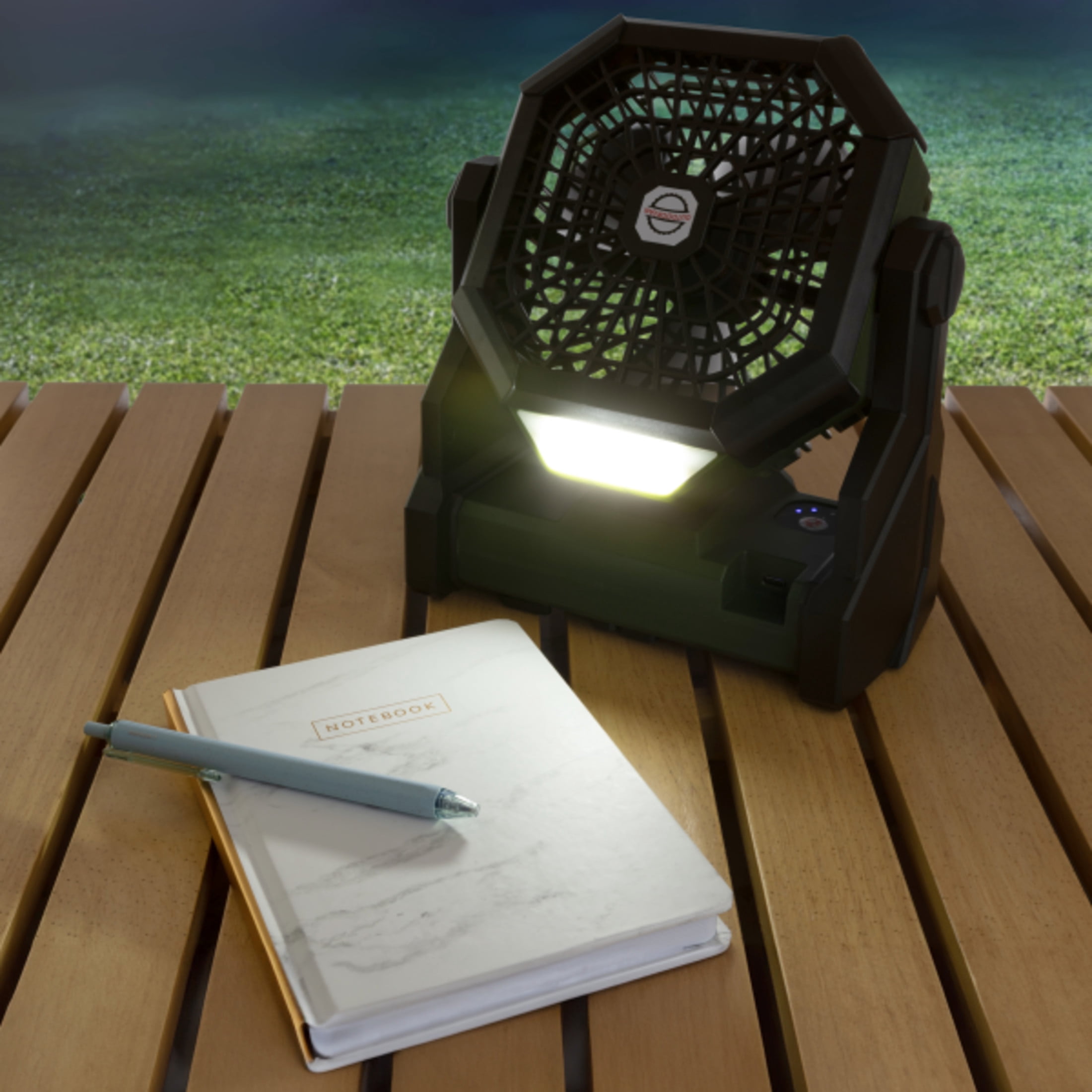 Camping Fan with Tent Light - Rechargeable 5400mAh Lithium Battery Operated Portable Fan - Camping Essentials for Tenting by Wakeman Outdoors (Green)
