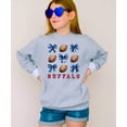 thumbnail image 4 of Bold Red Buffalo Football Sweatshirt for Women Teens and Girls Footballs and Blue Bows Sweater Gray Sweatshirt Youth Large, 4 of 5