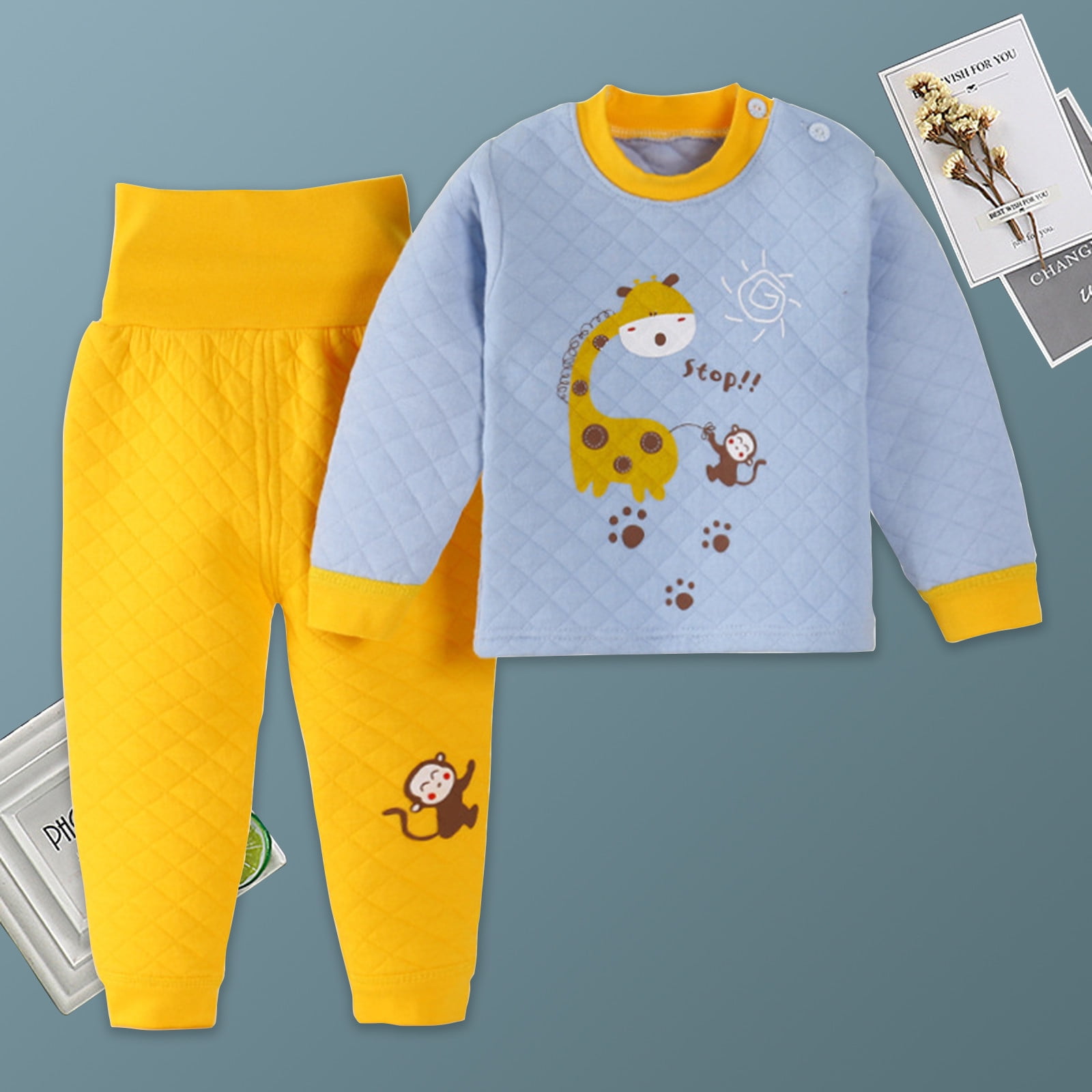 Baby Clothes for Girls Winter Thermal Underwear Set Three Layer Quilted High Waist Belly Protection Plus Velvet Thickened Fall Clothes And Fall
