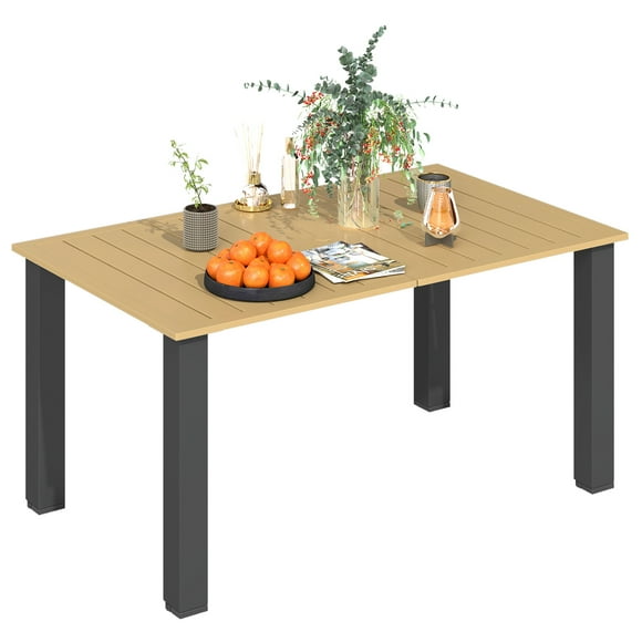 Outsunny 59" Outdoor Dining Table with Umbrella Hole, Patio Table, Brown