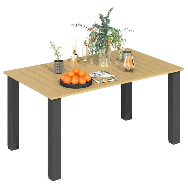 Outsunny 59" Outdoor Dining Table with Umbrella Hole, Patio Table, Brown