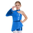 thumbnail image 2 of TTAO Kids Girls Metallic Sequin Gymnastics Leotard Cold Shoulder Long Sleeve Ballet Dance Biketard Peplum Bodysuit Blue 12, 2 of 4
