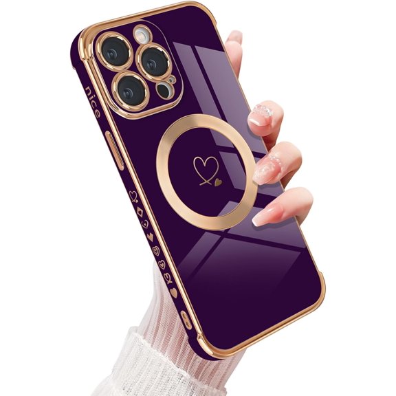 ZUKKASHAN Magnetic Case for iPhone 15 Pro [Compatible for MagSafe], Soft Silicone Protective Phone Case Cute Gold Love Heart Pattern Shockproof Bumper Cover for iPhone 15 Pro